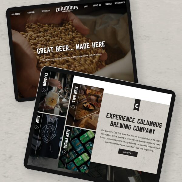 Columbus Brewing Company website mockup on tablet
