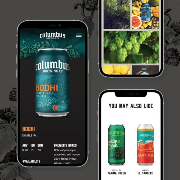 Columbus Brewing Company website mockup on mobile phone